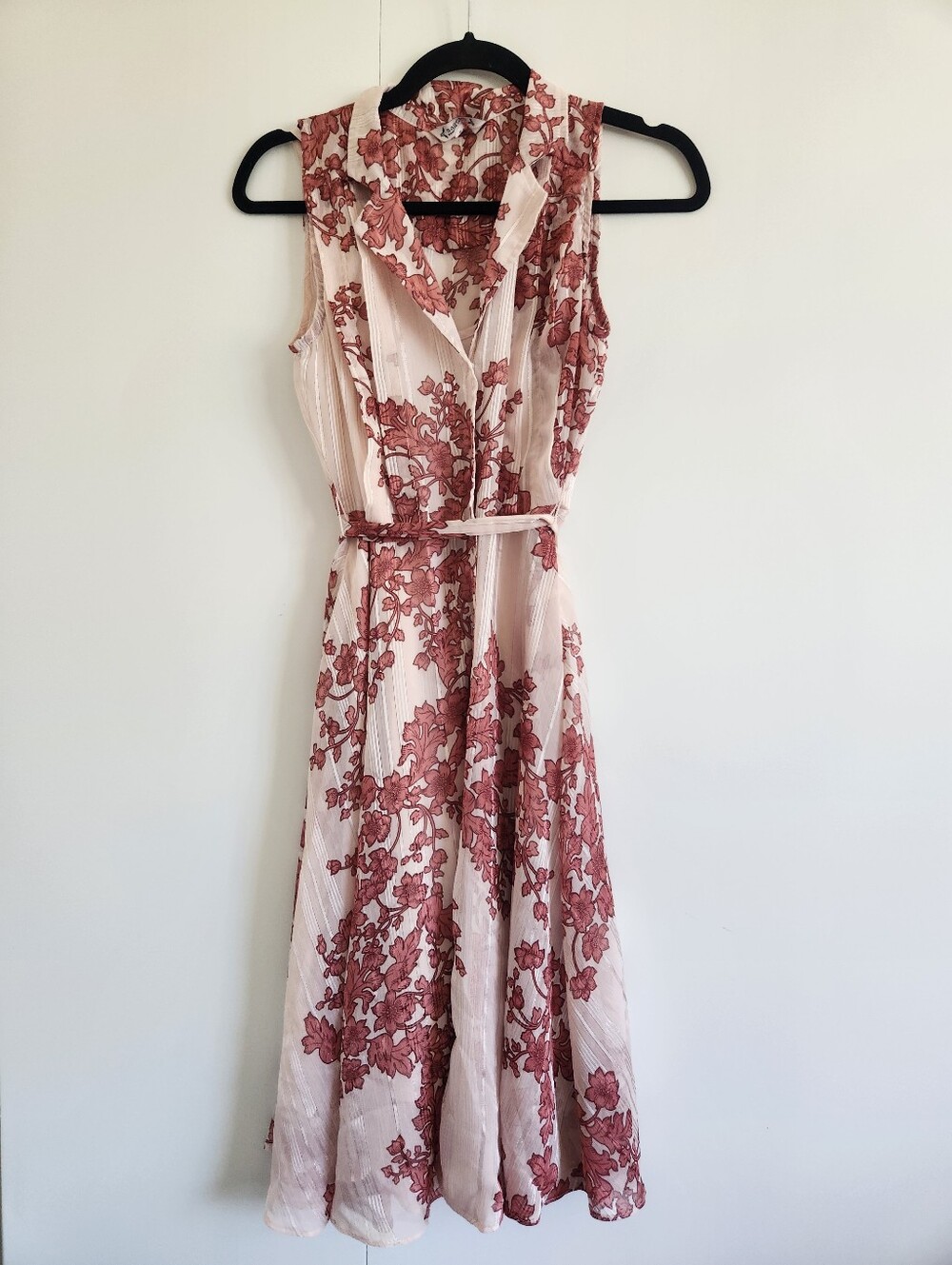 Nanette Lepore Floral Wrap Midi Dress Size 2 Pink Belted Sleeveless